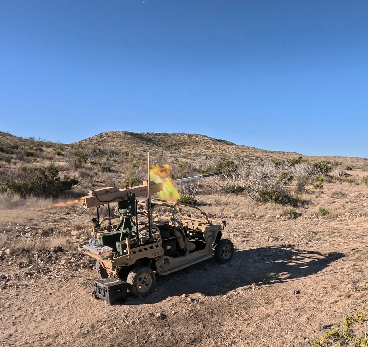 Mantis as a lightweight weapons station launching a precision guided munition from a light tactical vehicle