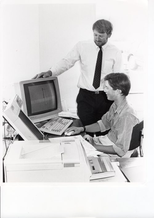 Black and white image of an office
